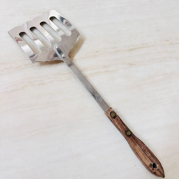 Royal Sharpcutter Stainless Slotted Spatula Turner Scalloped Curved Wood Handle - Picture 5 of 10